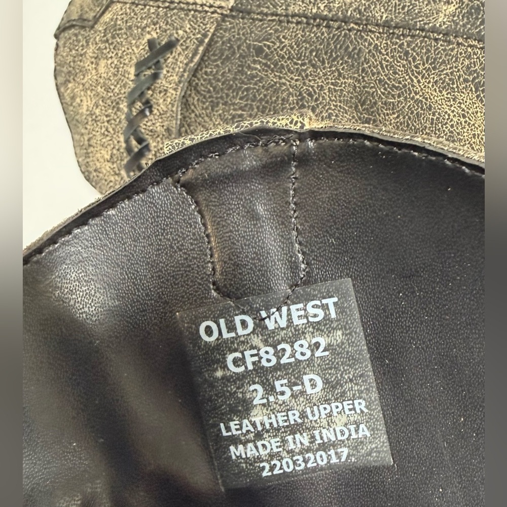 Old West Girl’s Distressed Leather Charcoal Cross Stitch Cowgirl Boots Size 2.5 - Picture 9 of 13
